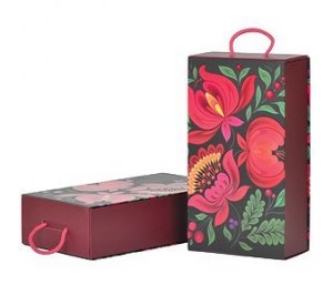 Коробка подарочная "Калинка", складная с ручкой, 31,5х18х8 см, кашированный картон, тиснение