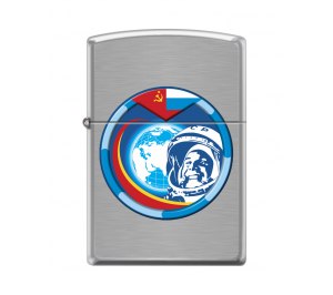 Зажигалка ZIPPO Гагарин с покрытием Brushed Chrome, латунь/сталь, серебристая, матовая, 36x12x56 мм