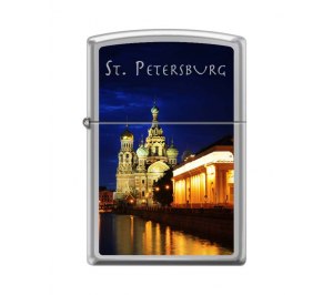 Зажигалка ZIPPO Храм Спаса-на-Крови, с покрытием High Polish Chrome, латунь/сталь, 36x12x56 мм