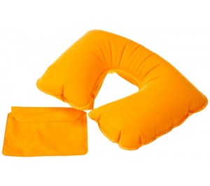 Надувная подушка под шею в чехле, оранжевая