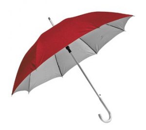 Зонт-трость с пластиковой ручкой "под алюминий" "Silver", полуавтомат; красный с серебром