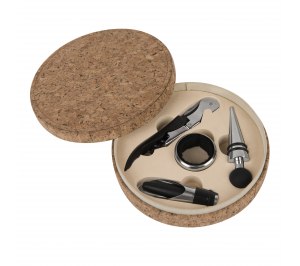 Набор для вина "Cork" (4 предмета); 15х4см; искусственная кожа, металл; лазерная гравировка