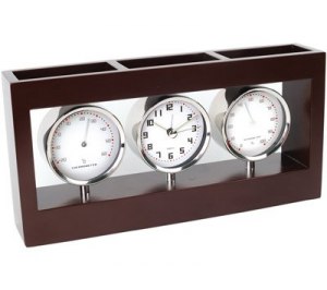 Погодная станция «Трилогия»: часы, термометр, гигрометр с отделениями для канцелярских принадлежностей
