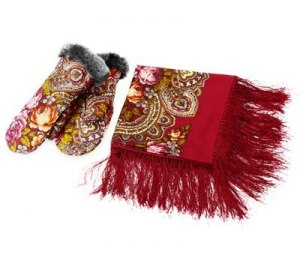Набор: Павлопосадский платок, рукавицы