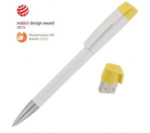 Ручка с флеш-картой USB 8GB «TURNUS M», белый/желтый