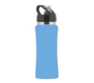 Спортивная бутылка с прорезиненной поверхностью, голубая