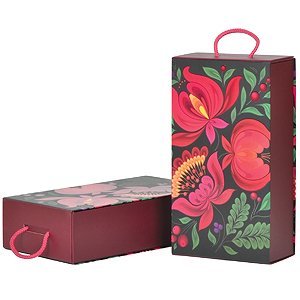 Коробка подарочная  "Калинка", складная с ручкой,  31,5х18х8 см,  кашированный картон, тиснение