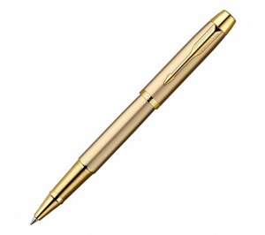 Авторучка-роллер "Parker IM Brushed Metal Gold GT" F, синий стержень