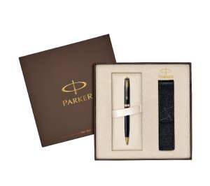 Набор подарочный "Parker Sonnet Matte Black Laque GT BP + черный чехол для ручки" M