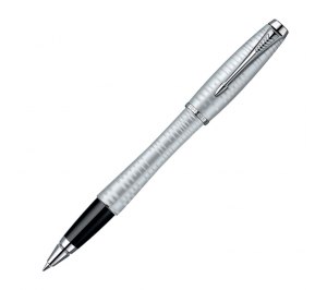 Ручка-роллер "Parker Urban Premium Silver -Blue" F, черный стержень