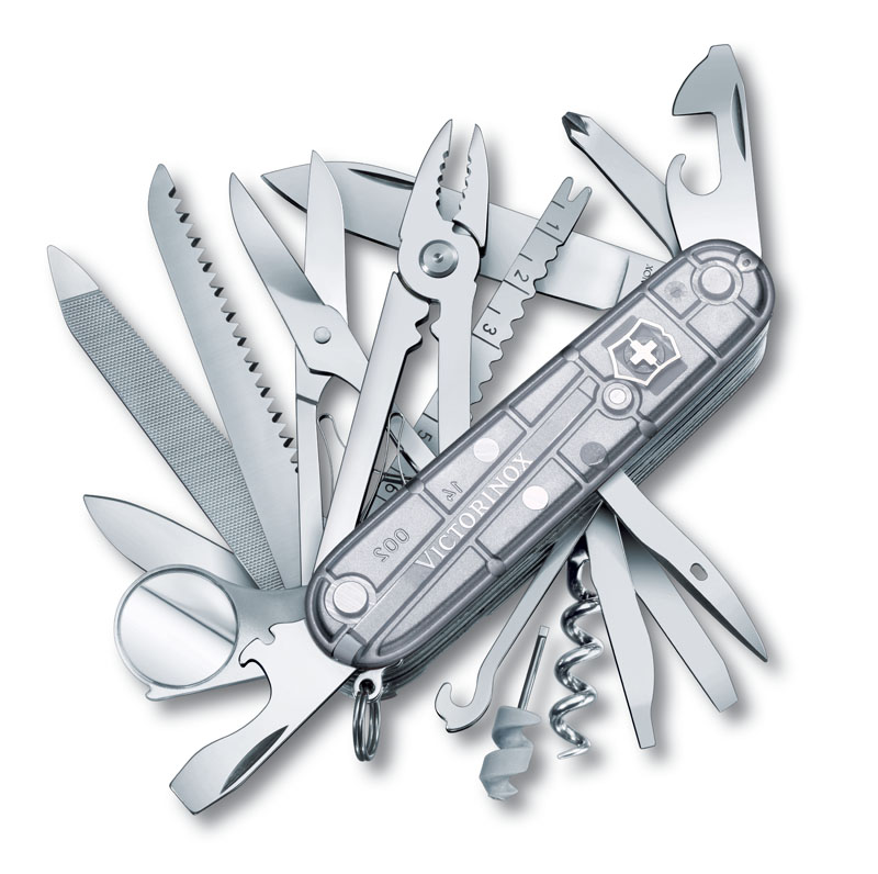 Нож перочинный VICTORINOX Swiss Champ, 91 мм, 33 функции, полупрозрачный серебристый