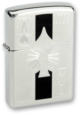 Зажигалка ZIPPO Ace с покрытием High Polish Chrome, латунь/сталь, серебристая, 36x12x56 мм
