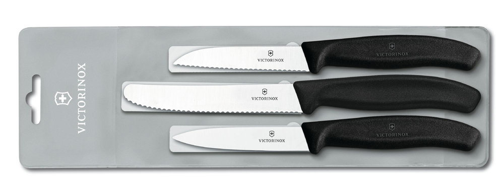 Набор из 3 ножей VICTORINOX Swiss Classic: 2 ножа для овощей 8 см, столовый нож 11 см, чёрная ручка
