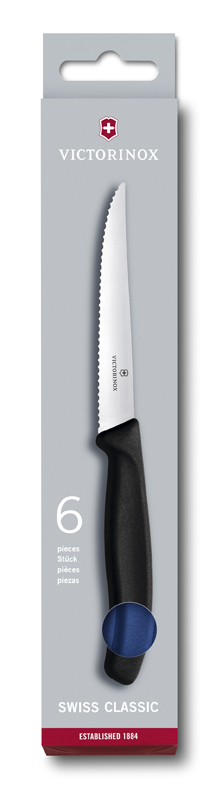 Набор из 6 ножей для стейков VICTORINOX SwissClassic, 11 см, серейторная заточка, синяя рукоять