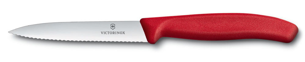 Нож для овощей VICTORINOX SwissClassic, лезвие 10 см с серрейторной заточкой, красный