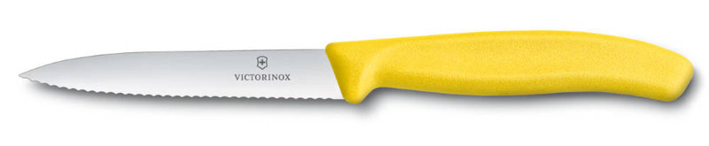 Нож для овощей VICTORINOX SwissClassic, лезвие 10 см с серейторной заточкой, жёлтый