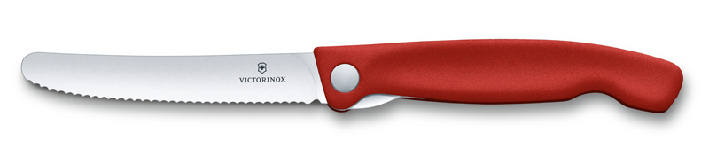 Нож для овощей VICTORINOX SwissClassic, складной, лезвие 11 см с волнистой заточкой, красный