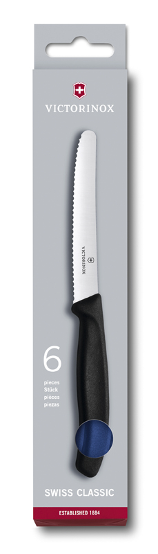 Набор из 6 столовых ножей VICTORINOX SwissClassic, 11 см, серейторная заточка, синяя рукоять