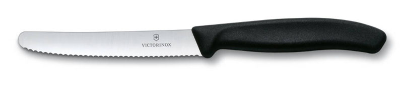 Нож для томатов и сосисок VICTORINOX SwissClassic, лезвие 11 см с серейторной заточкой, чёрный