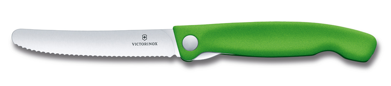 Нож для овощей VICTORINOX SwissClassic, складной, лезвие 11 см с волнистой заточкой, зелёный