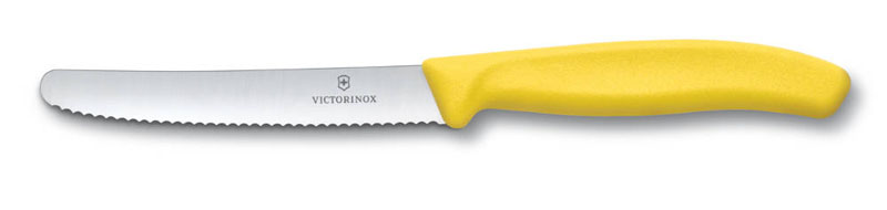 Нож для томатов и сосисок VICTORINOX SwissClassic, лезвие 11 см с серейторной заточкой, жёлтый
