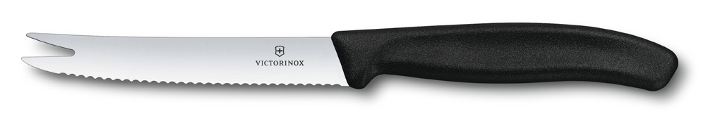 Нож для сыра и колбасы VICTORINOX SwissClassic, лезвие 11 см с серрейторной заточкой, чёрный