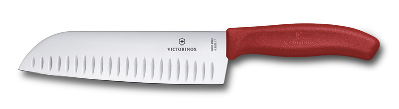 Нож сантоку VICTORINOX SwissClassic, рифлёное лезвие 17 см, красный, в подарочной коробке