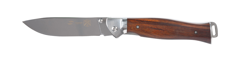Нож складной Stinger, 106 мм (серебристый), рукоять: сталь/дерево (серебр.-корич.), коробка картон