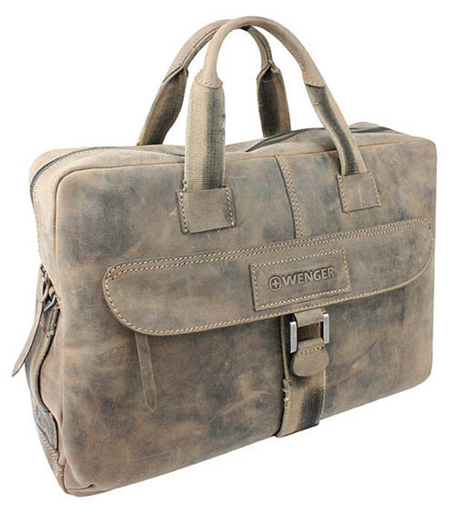 Портфель на молнии WENGER "STONEHIDE", коричневый, кожа, 55х11x40 см