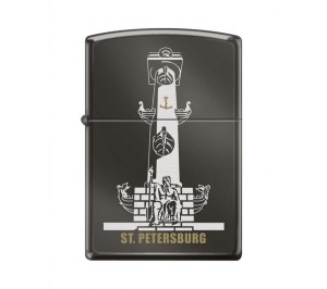 Зажигалка ZIPPO Ростральная колонна, с покрытием Black Ice®, латунь/сталь, чёрная, 36x12x56 мм