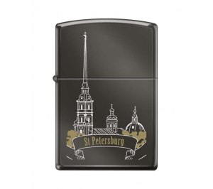Зажигалка ZIPPO Петропавловская крепость, с покрытием Black Ice®, латунь/сталь, чёрная, 36x12x56 мм