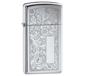 Зажигалка ZIPPO Slim® Venetian® с покрытием High Polish Chrome, латунь/сталь, 30x10x55 мм