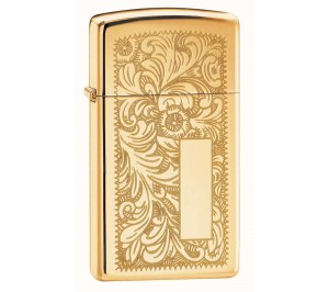 Зажигалка ZIPPO Slim® Venetian® с покрытием High Polish Brass, латунь/сталь, 30x10x55 мм