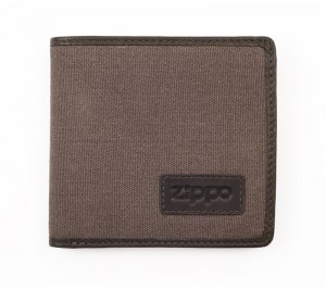 Портмоне ZIPPO, коричневое, натуральная кожа / холщовая ткань, 11?1,5?10,5 см