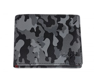 Портмоне ZIPPO, серо-чёрный камуфляж, натуральная кожа, 10,8?2,5?8,6 см