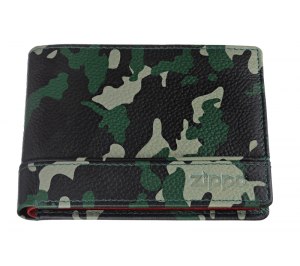 Портмоне ZIPPO, зелёно-чёрный камуфляж, натуральная кожа, 11,2?2?8,2 см