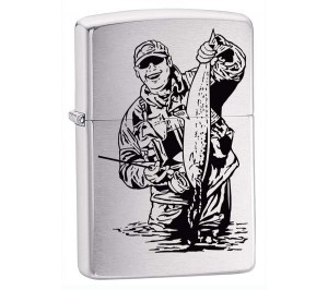 Зажигалка ZIPPO Рыбак, с покрытием Brushed Chrome, латунь/сталь, серебристая, матовая, 36x12x56 мм
