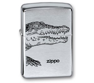 Зажигалка ZIPPO Alligator, с покрытием Brushed Chrome, латунь/сталь, серебристая, матовая, 36x12x56