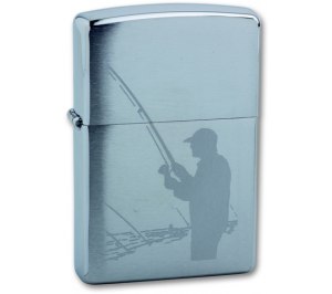 Зажигалка ZIPPO Fisherman, с покрытием Brushed Chrome, латунь/сталь, серебристая, матовая, 36x12x56
