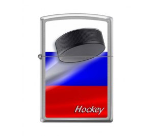 Зажигалка ZIPPO Российский хоккей, с покрытием Brushed Chrome, латунь/сталь, серебристая, 36x12x56мм