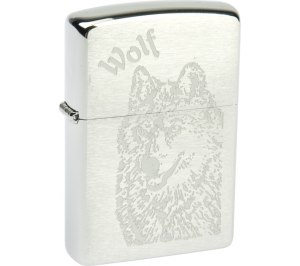 Зажигалка ZIPPO Wolf, с покрытием Brushed Chrome, латунь/сталь, серебристая, матовая, 36x12x56 мм