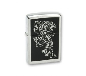 Зажигалка ZIPPO Tigre с покрытием Brushed Chrome, латунь/сталь, серебристая, матовая, 36x12x56 мм