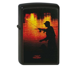 Зажигалка ZIPPO Рыбак, с покрытием Black Matte, латунь/сталь, чёрная, матовая, 36x12x56 мм