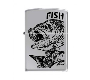 Зажигалка ZIPPO Чёрный окунь, латунь/сталь с покрытием High Polish Chrome, серебристая, 36x12x56 мм