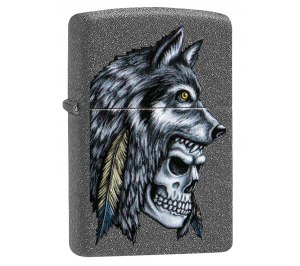 Зажигалка ZIPPO Wolf Skull с покрытием Iron Stone™, латунь/сталь, серая, матовая, 36x12x56 мм