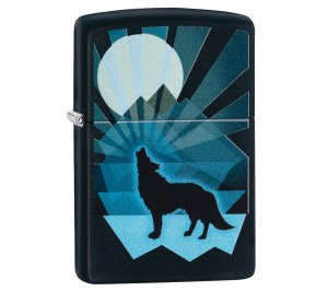 Зажигалка ZIPPO Wolf and Moon с покрытием Black Matte, латунь/сталь, чёрная, матовая, 36x12x56 мм
