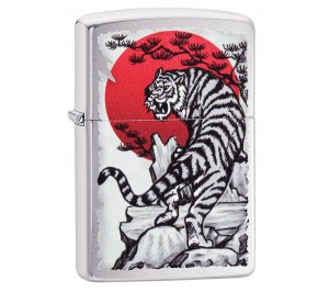 Зажигалка ZIPPO Asian Tiger с покрытием Brushed Chrome, латунь/сталь, серебристая, 36x12x56 мм