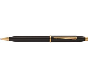 Шариковая ручка Cross Century II Black lacquer, черный лак с позолотой 23К