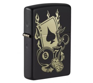 Зажигалка ZIPPO Gambling Design с покрытием Black Matte, латунь/сталь, чёрная, матовая, 36x12x56 мм