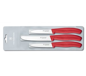 Набор из 3 ножей VICTORINOX Swiss Classic: 2 ножа для овощей 8 см, столовый нож 11 см, красная ручка